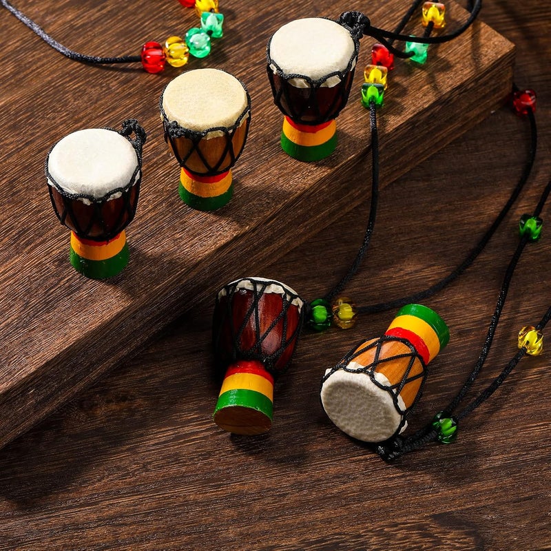 Sureio 5 Pcs Instrument Necklaces Djembe Drum Mini Pendant African Drum Wooden Classic Hand Congo Jewelry Necklace Percussion for Teens Men Women Charms, Party Supply Gift for music lover - Image 5